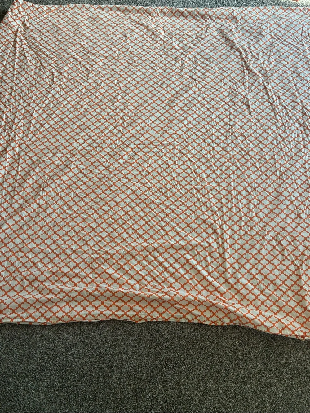 Pottery Barn 3 Piece Queen Duvet Set Orange and White Tile Preppy